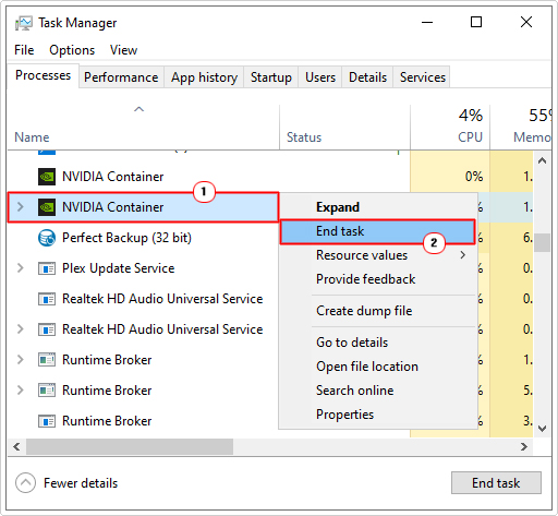 close NVidia processes in task manager