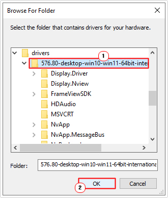 select driver folder then click on OK