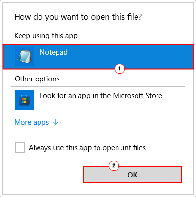 select notepad then click on OK