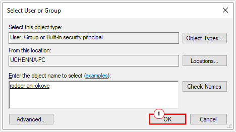 click on OK in Select User or Group