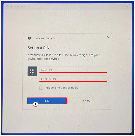 enter new pin then click on ok