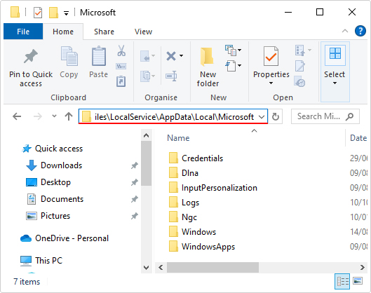 go to the C:\Windows\ServiceProfiles\LocalService\AppData\Local\Microsoft path