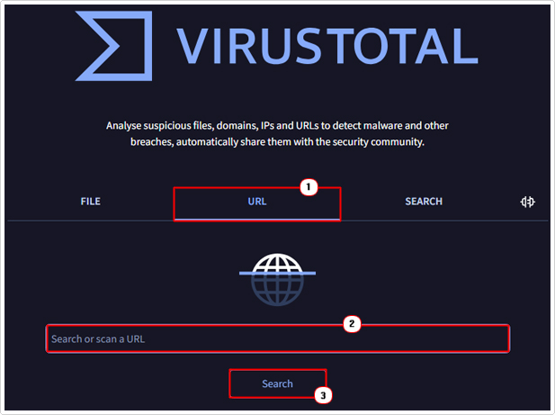 paste URL into URL box and click on search