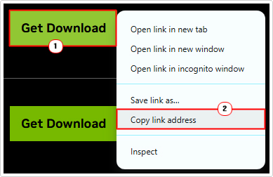 right-click on download link then select Copy link address