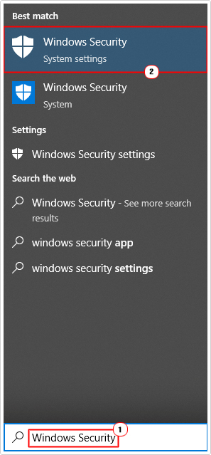 click on windows security in search