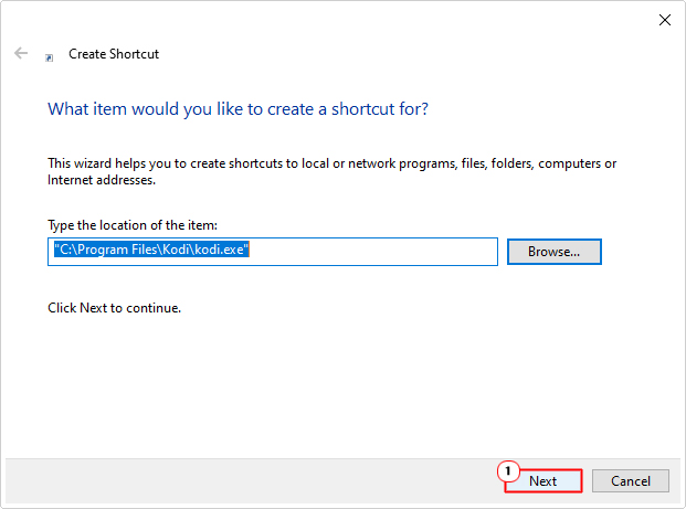 click on next after finding .exe path
