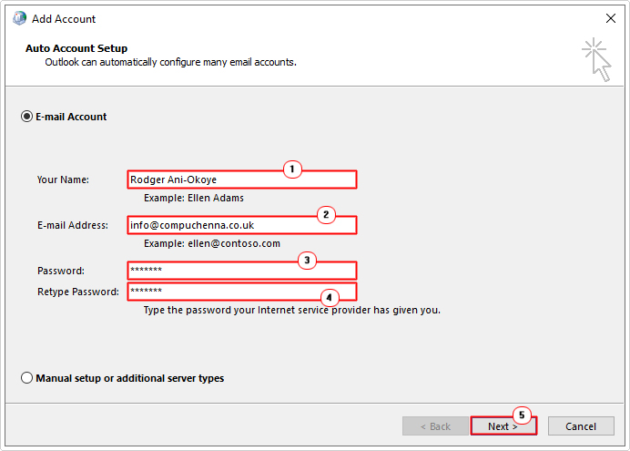 add details in Add Account to create new profile