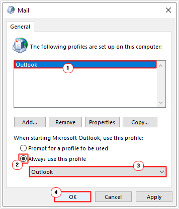 set new profile to Always use this profile and click on OK
