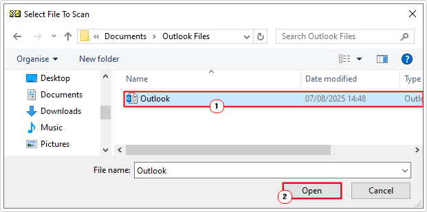 open .pst/.ost in outlook files folder