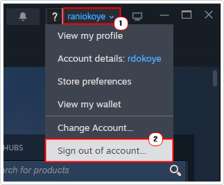 click on Sign out of account after clicking on your username