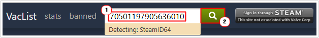 type steamid into SteamID, URL, or Vanity Name and click on search