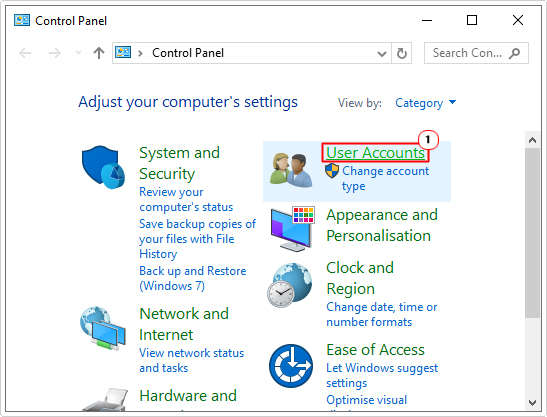 click on User Accounts in control panel