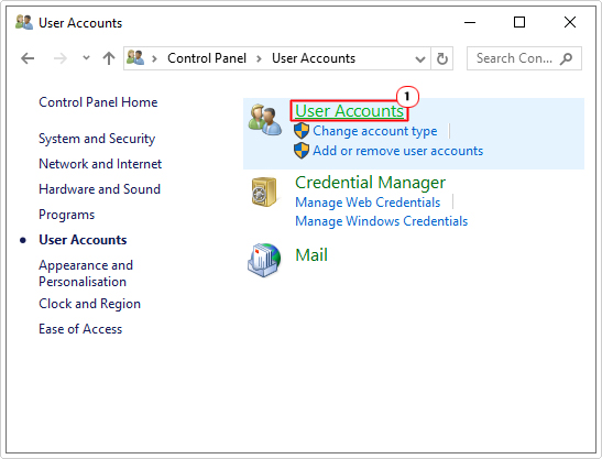 click on User Accounts in User Accounts