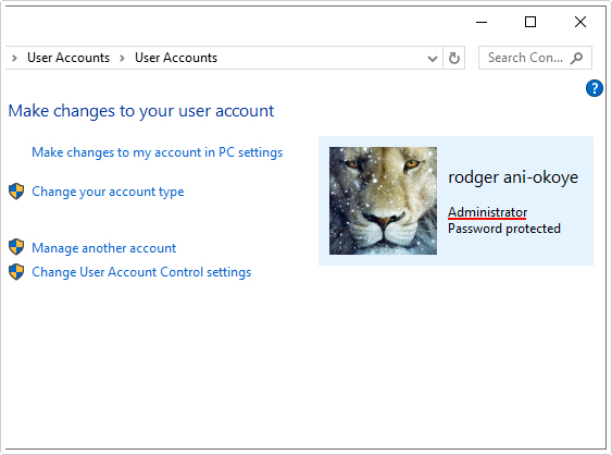 check account type in Make changes to your user account