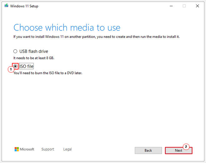 select ISO in Choose which media to use screen then click on next