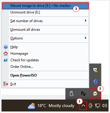 click on Mount image to drive in poweriso