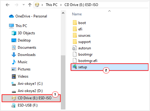 double-click on setup for windows iso