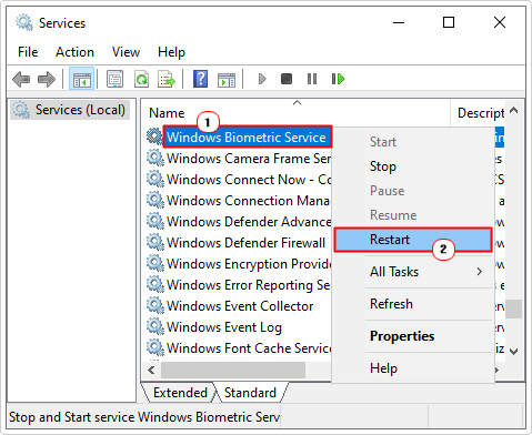 right click on Windows Biometric Service and seelct restart