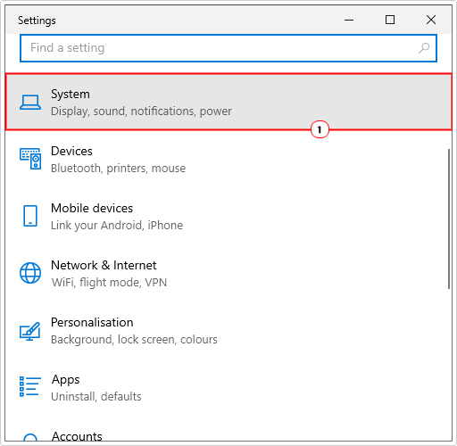 click on system in settings