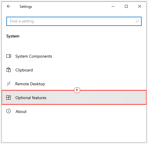 click on Optional features in system