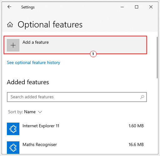 click on Add a feature in optional features 