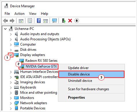 disable internal gpu in device manager