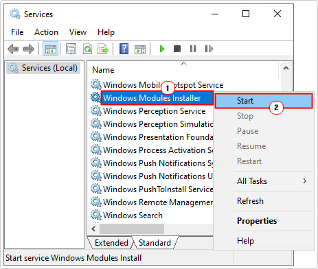 start Windows Modules Installer in services