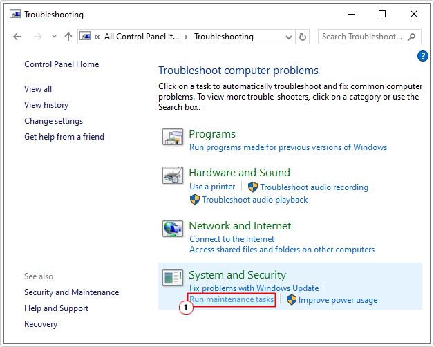 click on Run maintenance tasks in troubleshooting