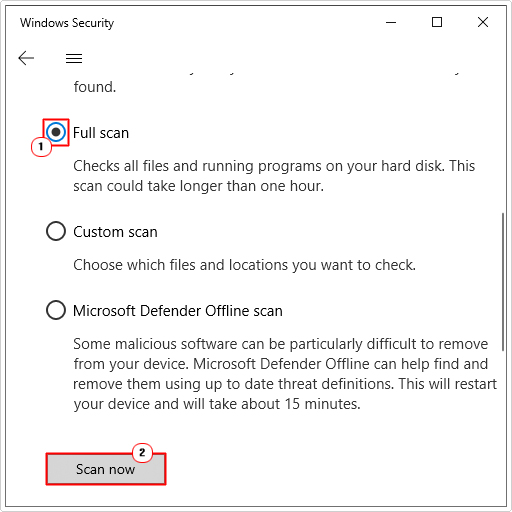 click on full scan then select scan now 