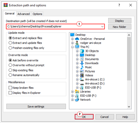 click on OK in Extraction path and options