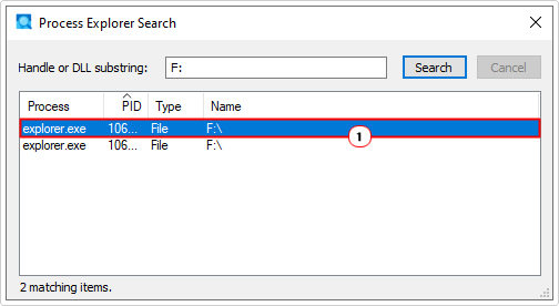 click on file under process in process explorer search