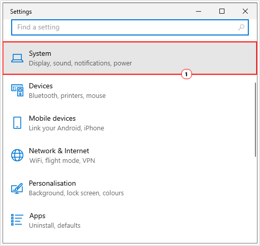 click on system in settings screen
