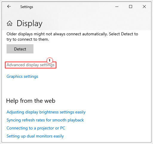 click on Advanced display settings in display screen