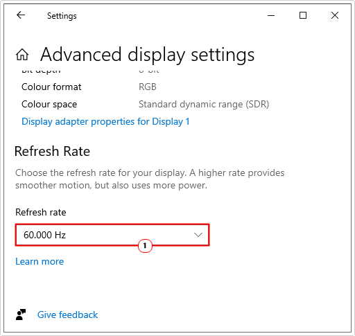 set refresh rate to 60.000 hz in Advanced Display Settings
