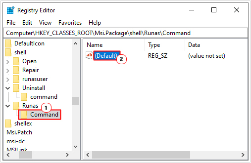 double-click on (Default) in command