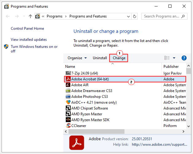 click on program then change in add or remove programs