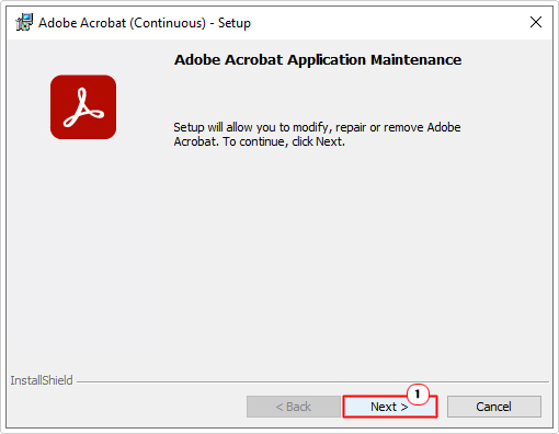 click on next in maintenance feature