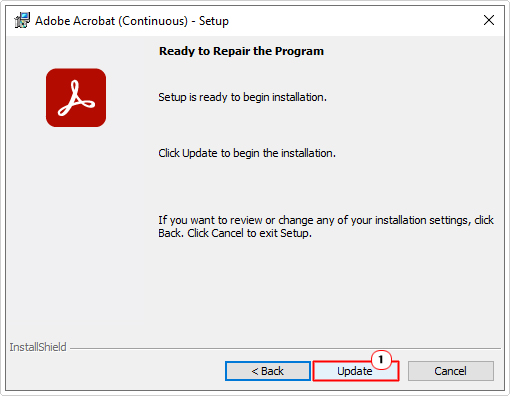from repair screen click on update