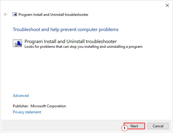 follow onscreen instructions for Program Install and Uninstall troubleshooter