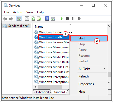 start Windows Installer in services