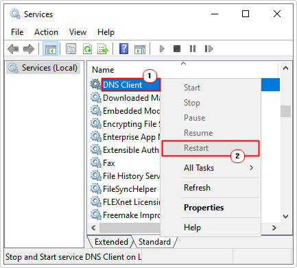 restart DNS Client in services