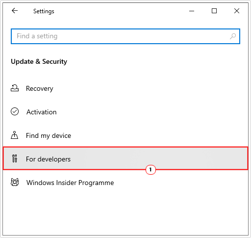 click on for developers in Update & Security