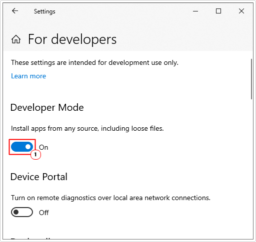 enable Developer Mode in for developers