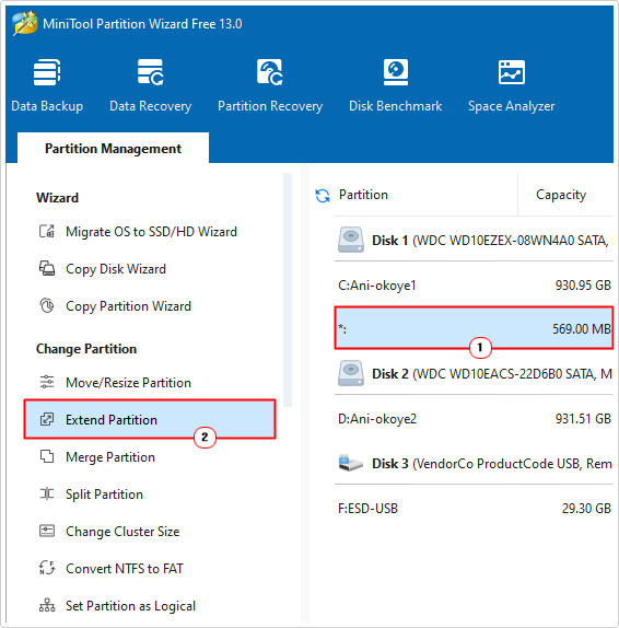 select extend partition for System Reserved Partition