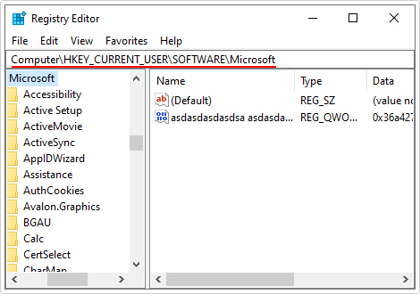 go to \Software\Microsoft path in registry 