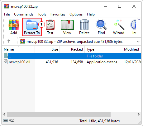 open MSVCP100.zip and click on extract to