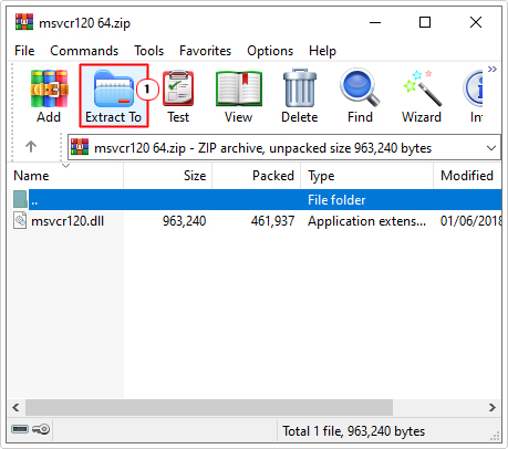 on msvcr120.zip file click on extract to