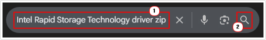 search for Intel Rapid Storage Technology driver zip in google