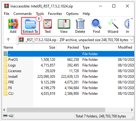 click on Extract To for .zip file