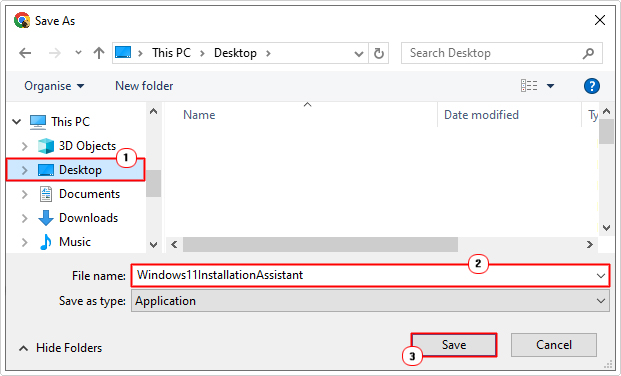 save windows installation assistant to the desktop